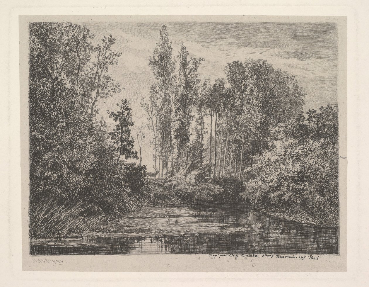 Stags at the Waters Edge, 1850. av Charles Francois Daubigny