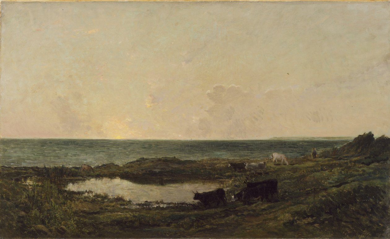 Solnedgång vid kusten nära Villerville av Charles Francois Daubigny