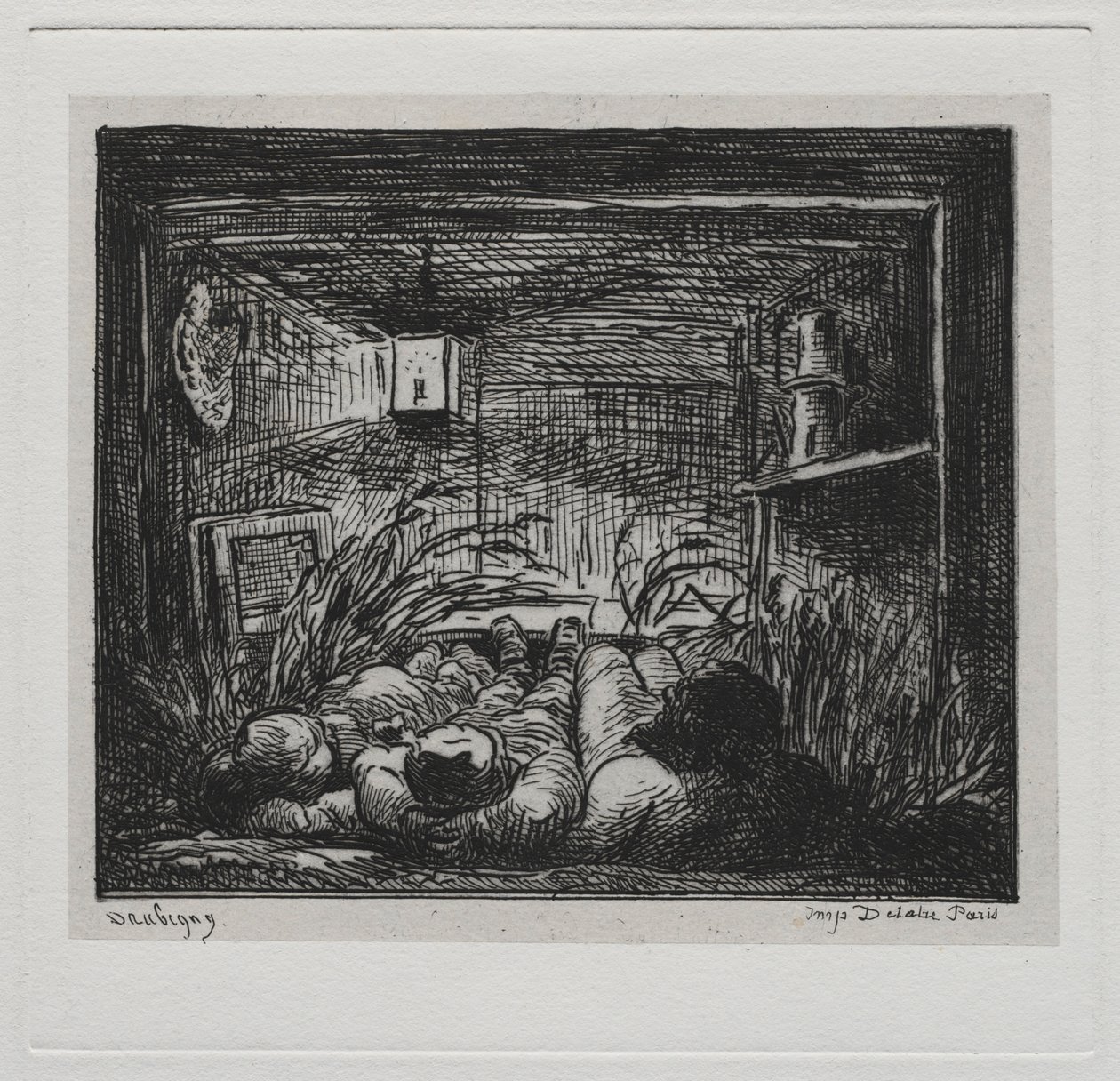The Boat Trip: Bedding Down Aboard the Botin Night on the Boat, 1861. av Charles Francois Daubigny
