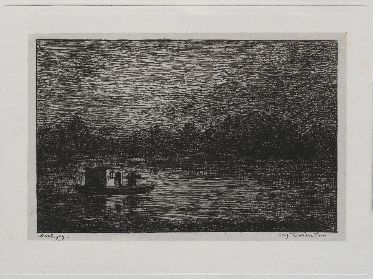 Båtturen: Nattresa eller nätfiske (andra versionen) av Charles Francois Daubigny