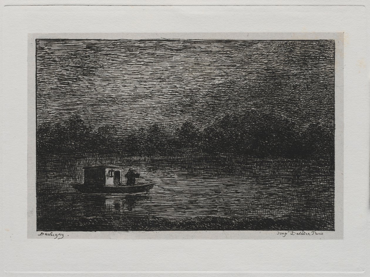 The Boat Trip: Night Voyage or Net Fishing andra versionen, 1861. av Charles Francois Daubigny
