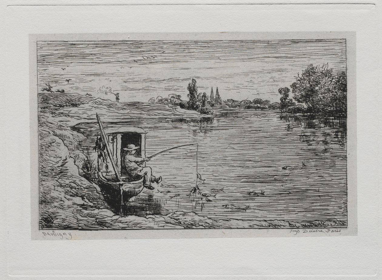 Båtturen: The Cabin Boy Fishing (Linjefiske) av Charles Francois Daubigny