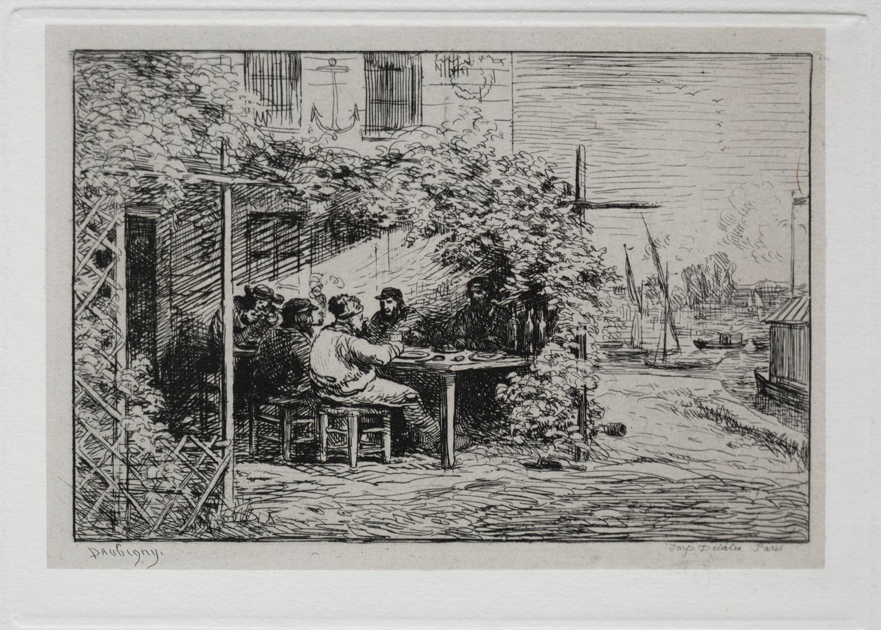 Båtturen: Lunchen innan du går ombord på Asnières, 1861. av Charles Francois Daubigny