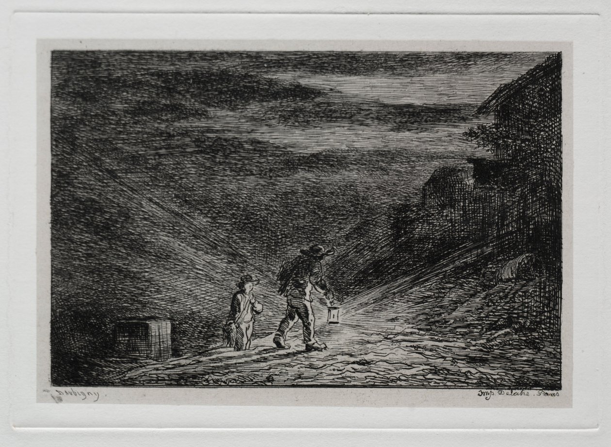 The Boat Trip: The Search for an Inn, 1861. av Charles Francois Daubigny