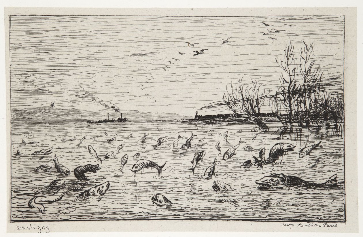 Fiskarna gläds åt att hyttpojken ger sig av av Charles Francois Daubigny
