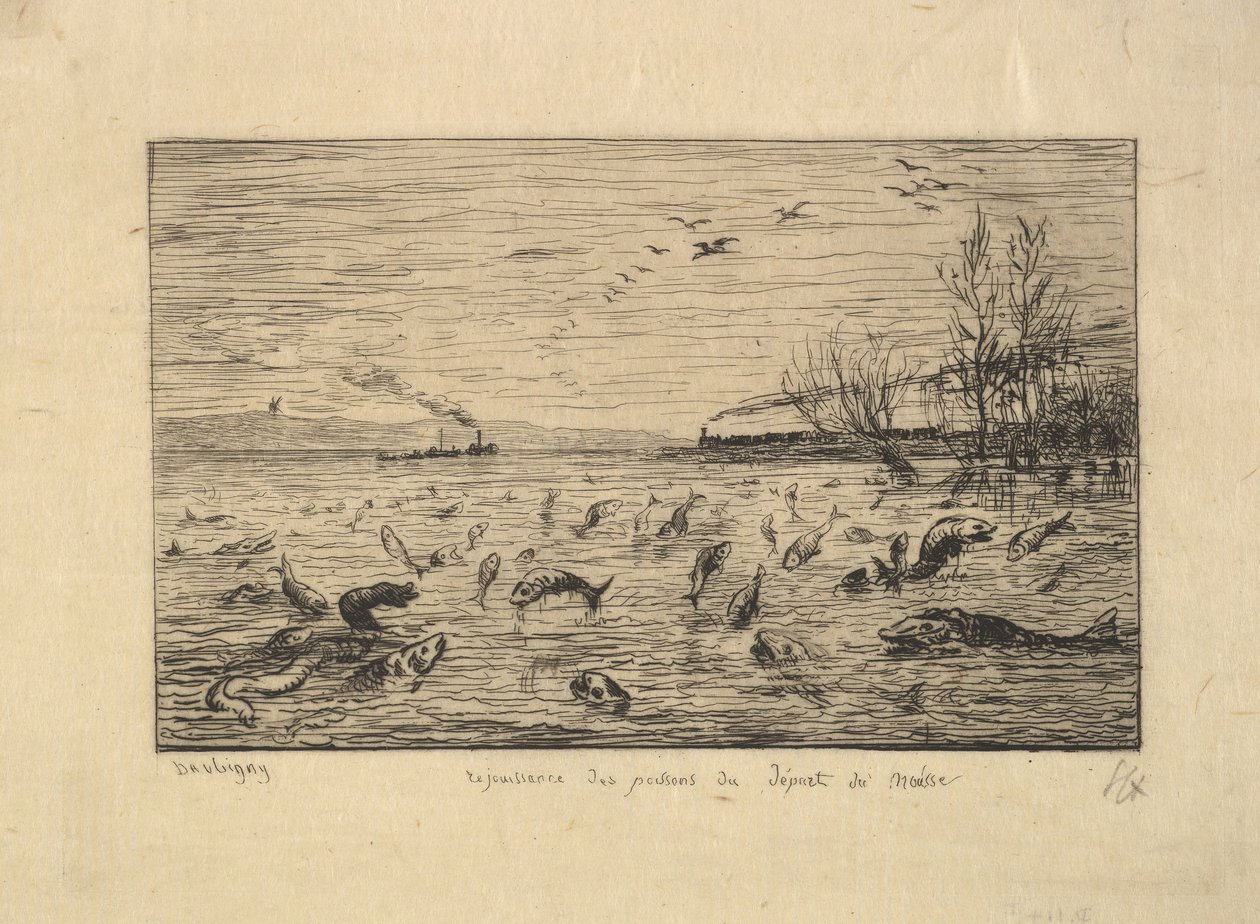 Fisken gläds åt hyttpojkens avgång, 1861. av Charles Francois Daubigny