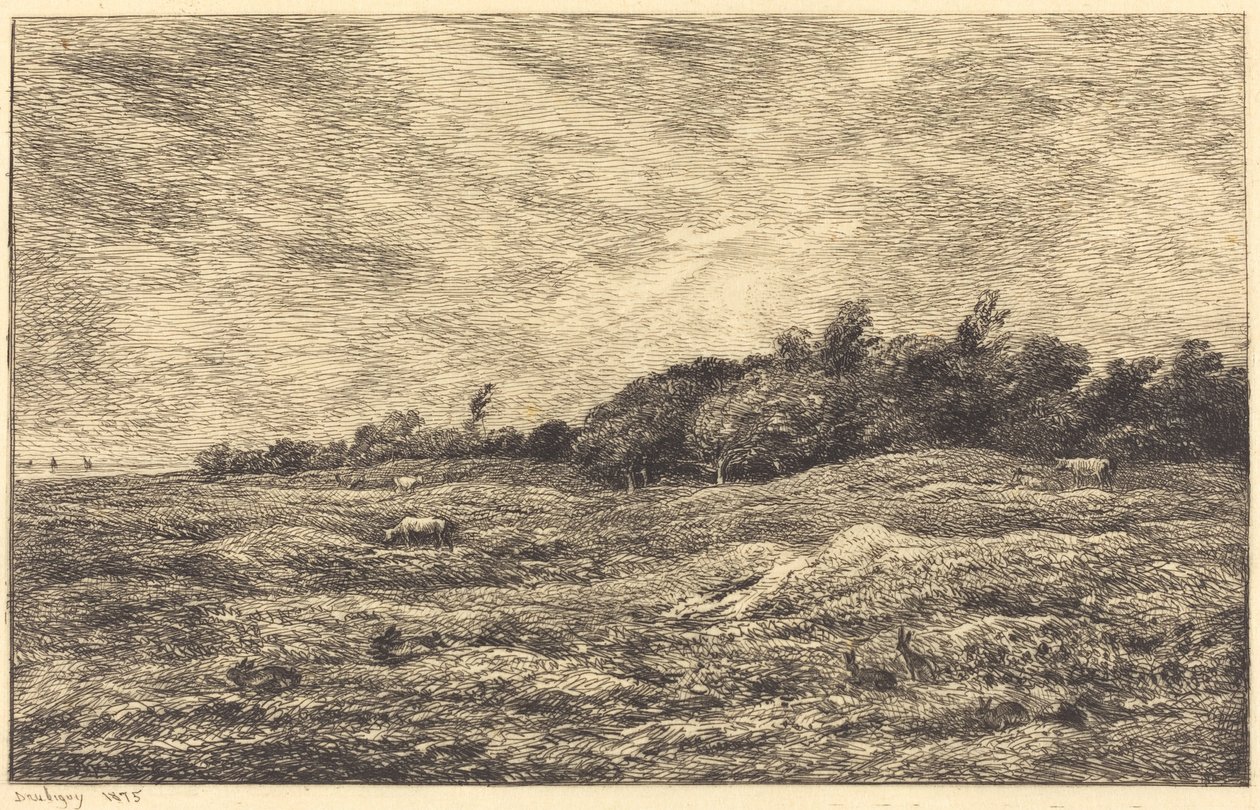 The Meadow at Grave, nära Villerville (Le Pre des Graves, a Villerville) av Charles Francois Daubigny