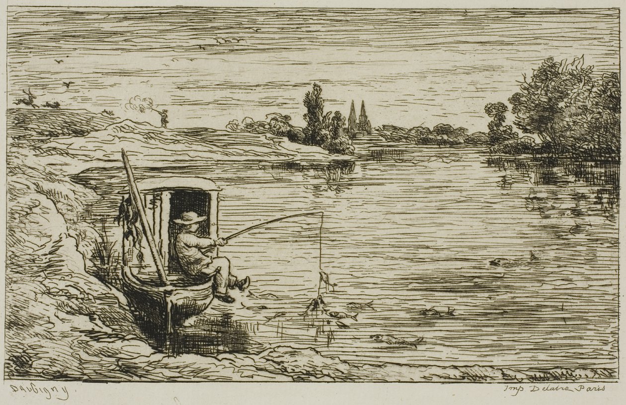 Skeppsgossen fiskar (Fiske med lina) av Charles Francois Daubigny