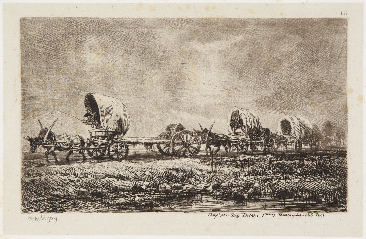 ”Vagnarna” (Delteil 76) av Charles Francois Daubigny