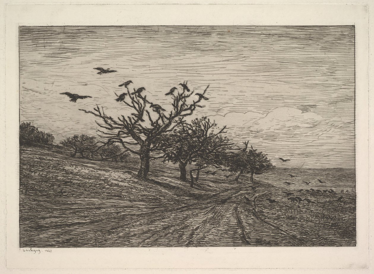 Träd fyllt med kråkor, 1867. av Charles Francois Daubigny