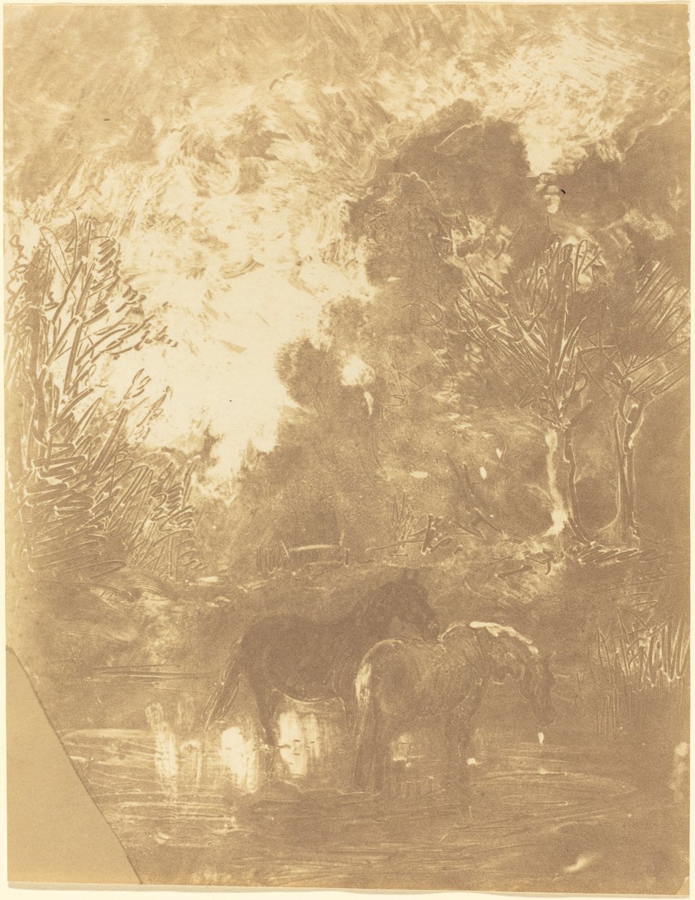 Två hästar på en vattningsplats av Charles Francois Daubigny