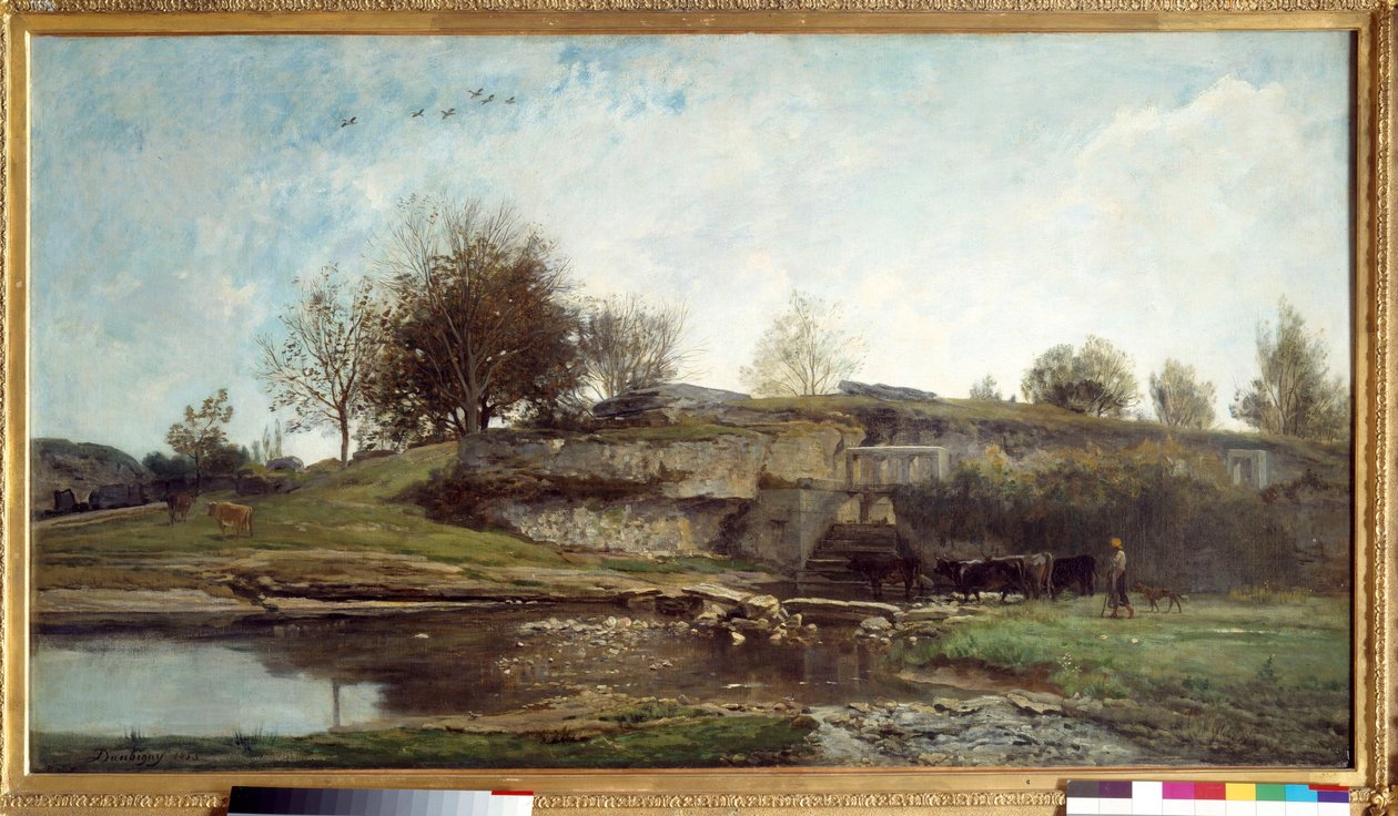 Sett från låset till Optevoz Målning av Charles Francois Daubigny av Charles Francois Daubigny
