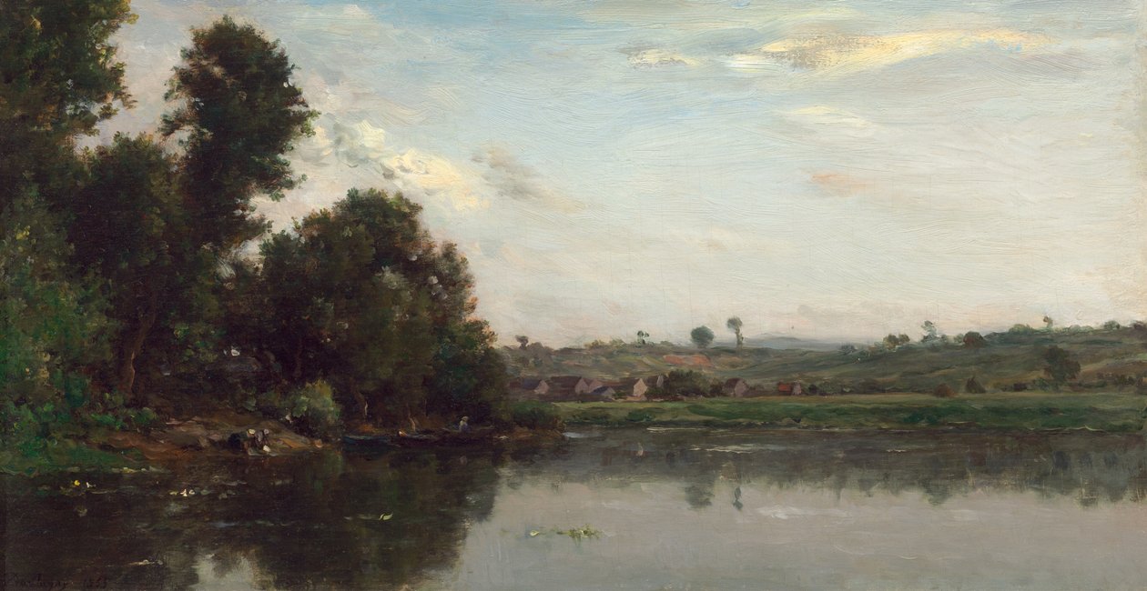 Tvättkvinnor vid floden Oise nära Valmondois, 1865. av Charles Francois Daubigny