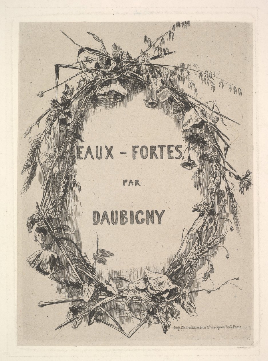 Wreath of Wildflowers, titel för Eaux-Fortes par Daubigny, 1850. av Charles Francois Daubigny