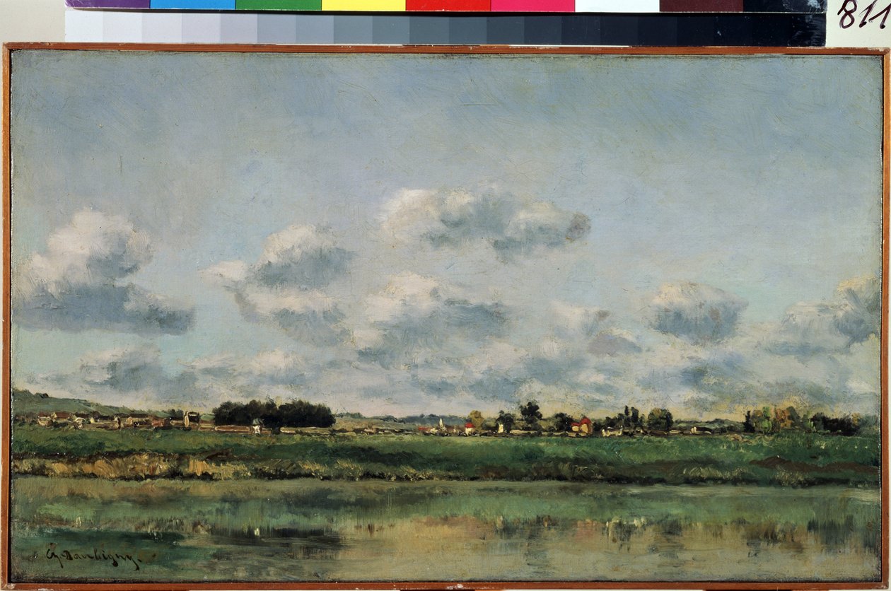 ""stranden av Loing i Seine-et-Marne (Seine et Marne)"" (Banks of the Loing) Målning av Charles Francois Daubigny (1817-1878) 1858-1859 Dim. 25x41 cm Eremitagemuseet, Sankt Petersburg (Saint Petersburg) PETERSBOURG) av Charles Francois Daubigny