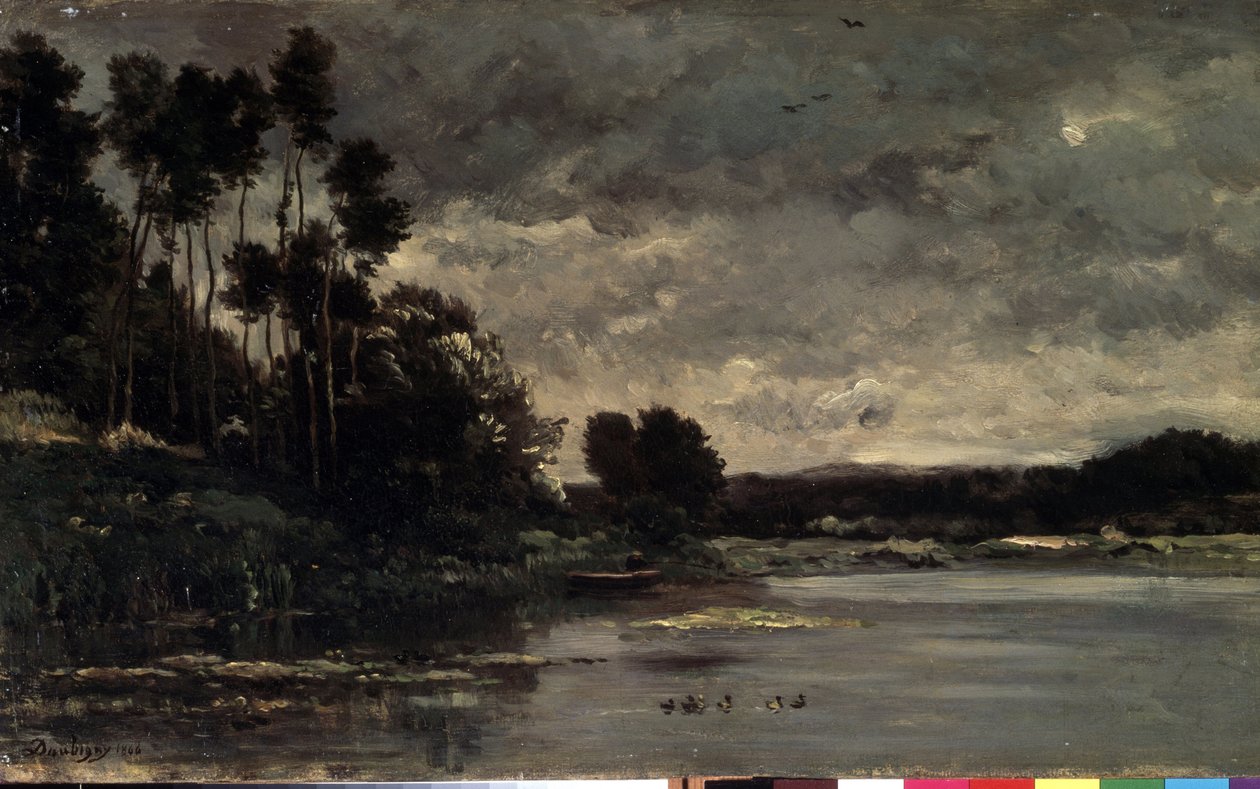 ""flodens stränder"" (flodstranden) Målning av Charles Francois Daubigny (1817-1878) 1866 Mått 26x460 cm Eremitagemuseet, Sankt Petersburg (Saint-Petersburg) av Charles Francois Daubigny