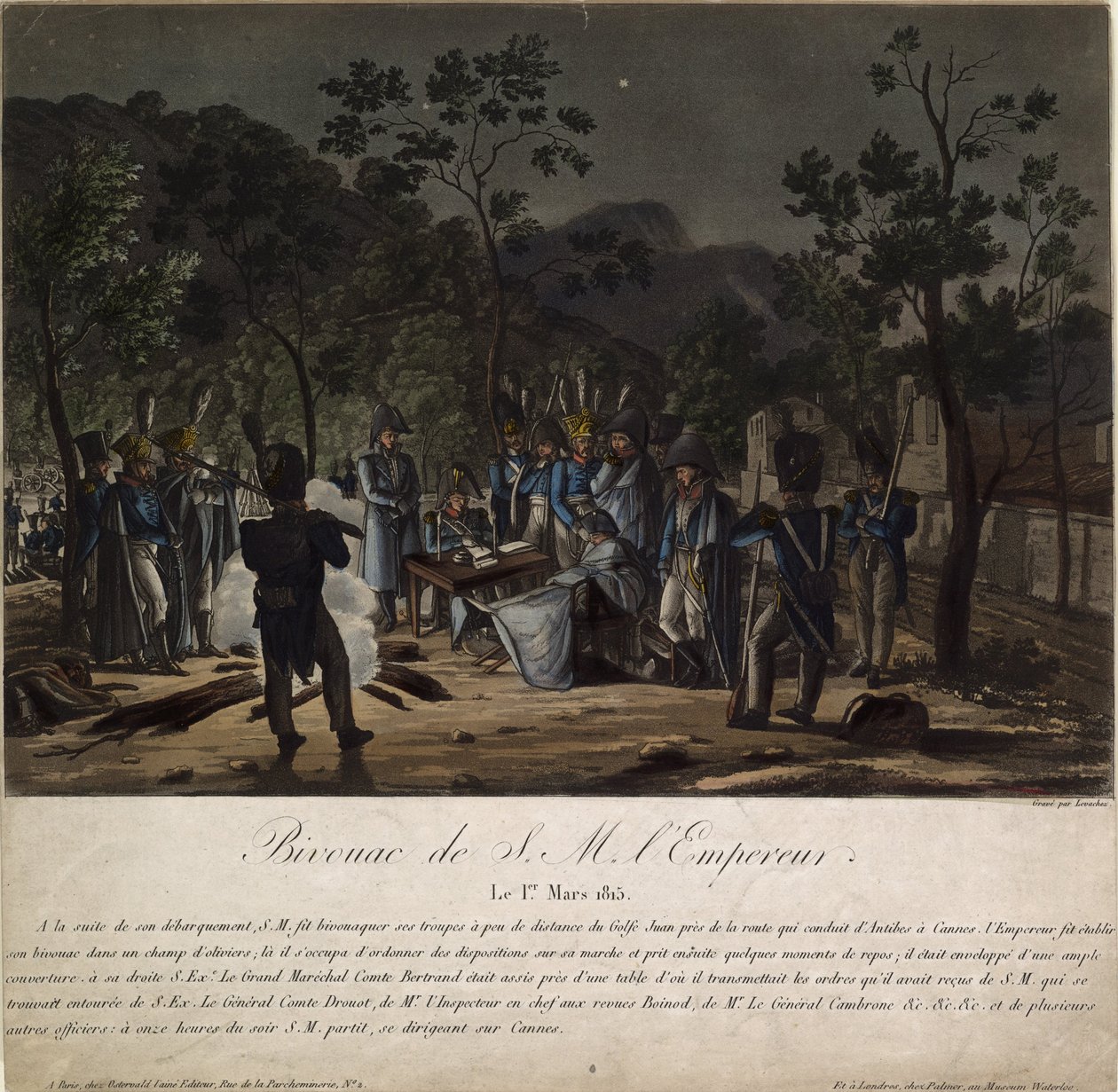 Napoleons återkomst från Elba. Napoleons bivack vid Golfe-Juan den 1 mars 1815, 1815 av Charles Francois Gabriel Levachez