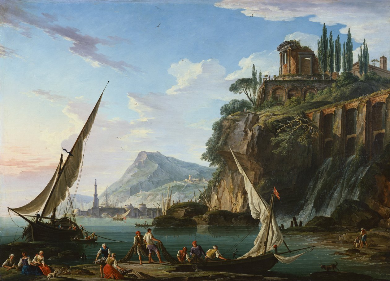 Kustscen med Sibylltemplet, Tivoli (målning) av Charles Francois Lacroix de Marseille