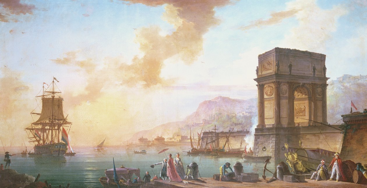 Morgon, en capriccio av en medelhavshamn av Charles Francois Lacroix de Marseille