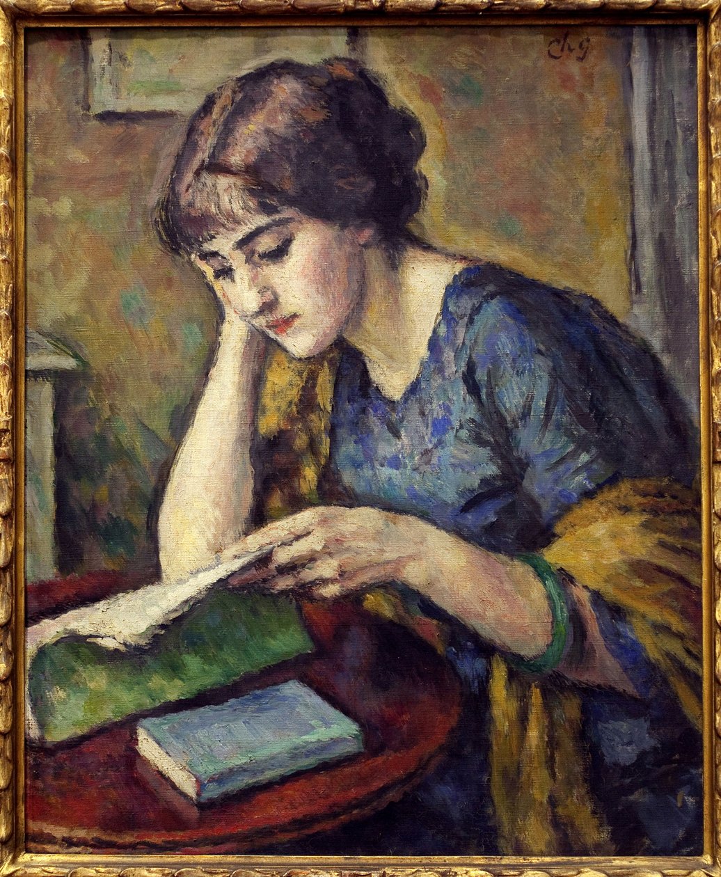 Läsning. Målning av Charles Guerin (1875-1939), Olja på duk av Charles Guerin
