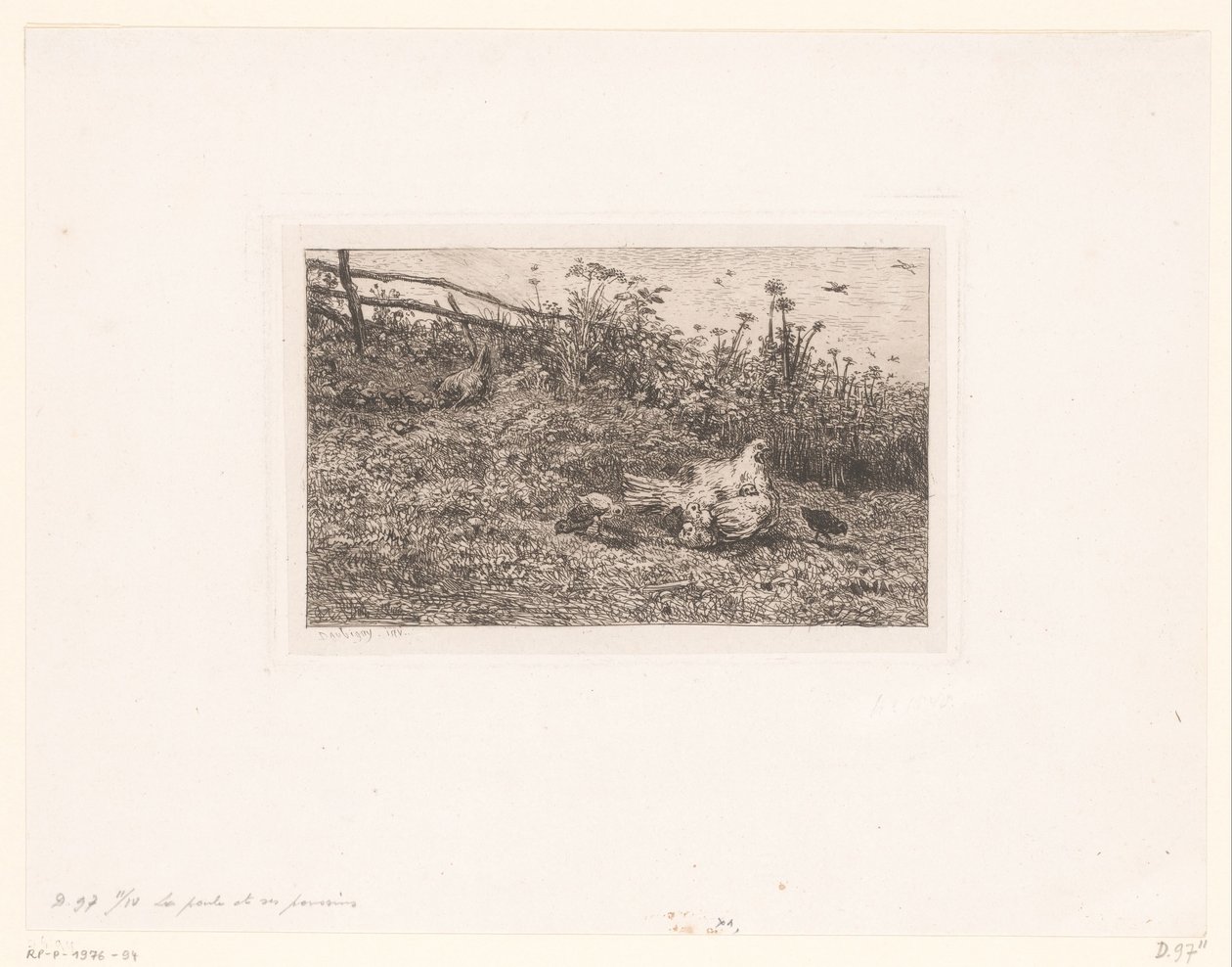 Kip sätter kuikens Hönan och hennes kycklingar av Charles François Daubigny (attributed to)