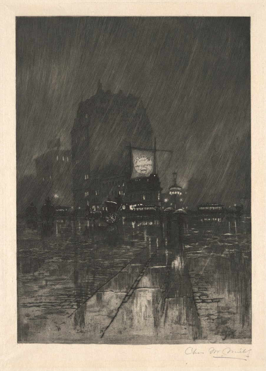 En regnig natt, Madison Square, 1890. av Charles Frederick William Mielatz