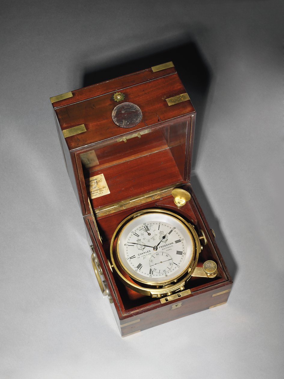 En viktoriansk tvådagars marin kronometer med Hartnup balans, c.1870 (monterad i mahogny och mässing) av Charles Frodsham