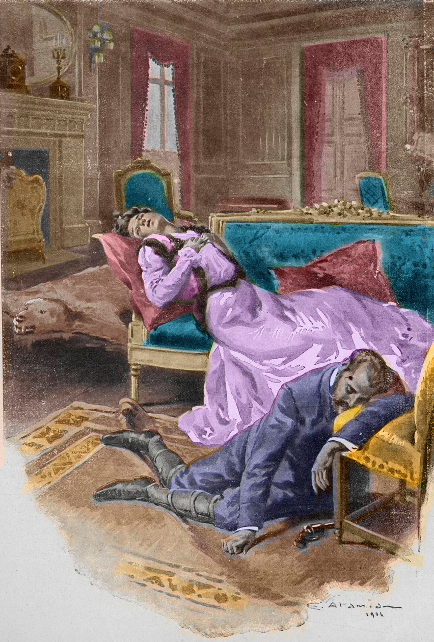 Ärkehertig Rudolf, kronprins av Österrike (1858-1889), dödar sig själv och sin älskarinna, baronessan Mary Vetsera, i sin jaktstuga i Mayerling av Charles Garabed Atamian