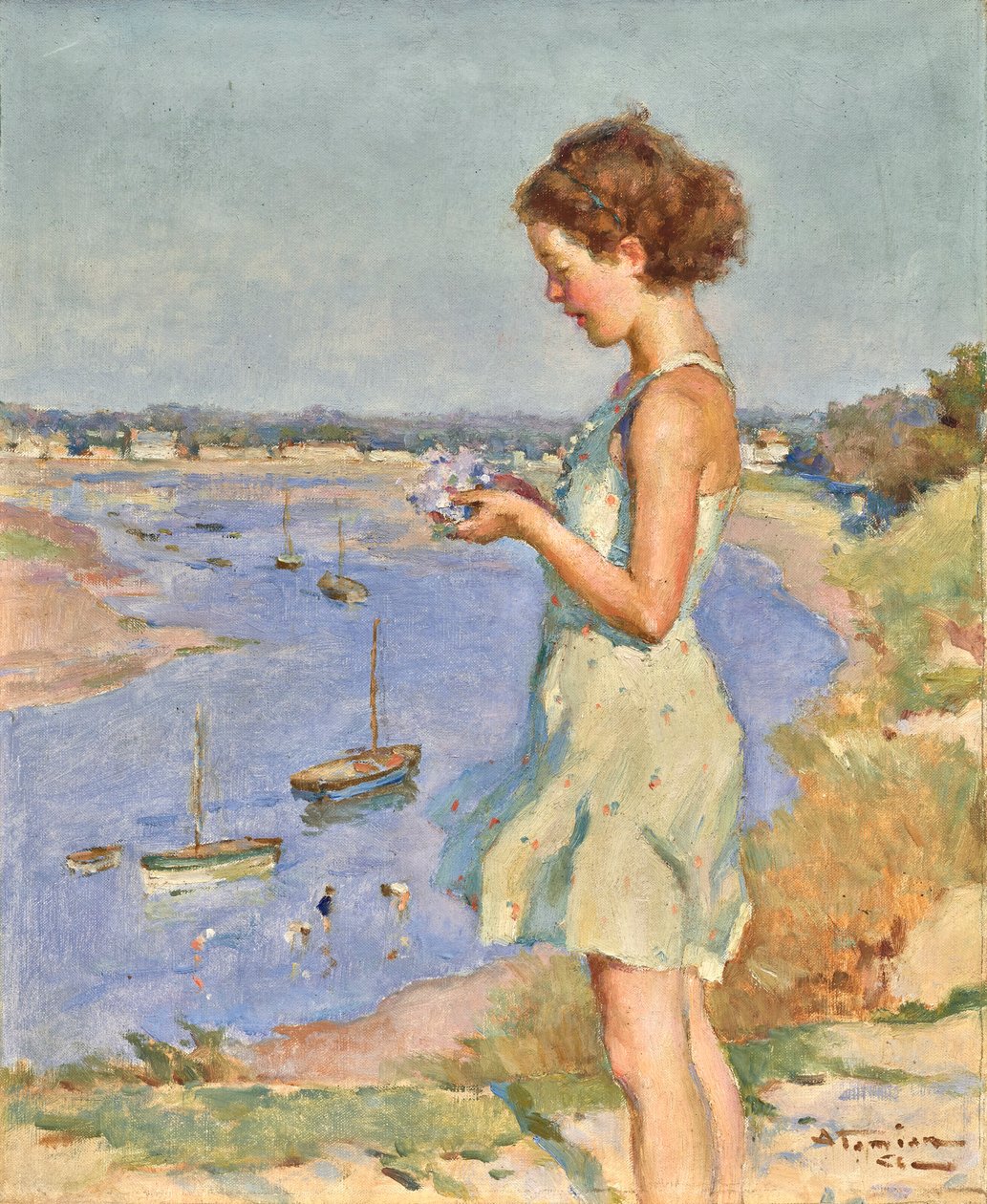 Ung flicka med en blå hortensia, Saint-Gilles-Croix-de-Vie av Charles Garabed Atamian