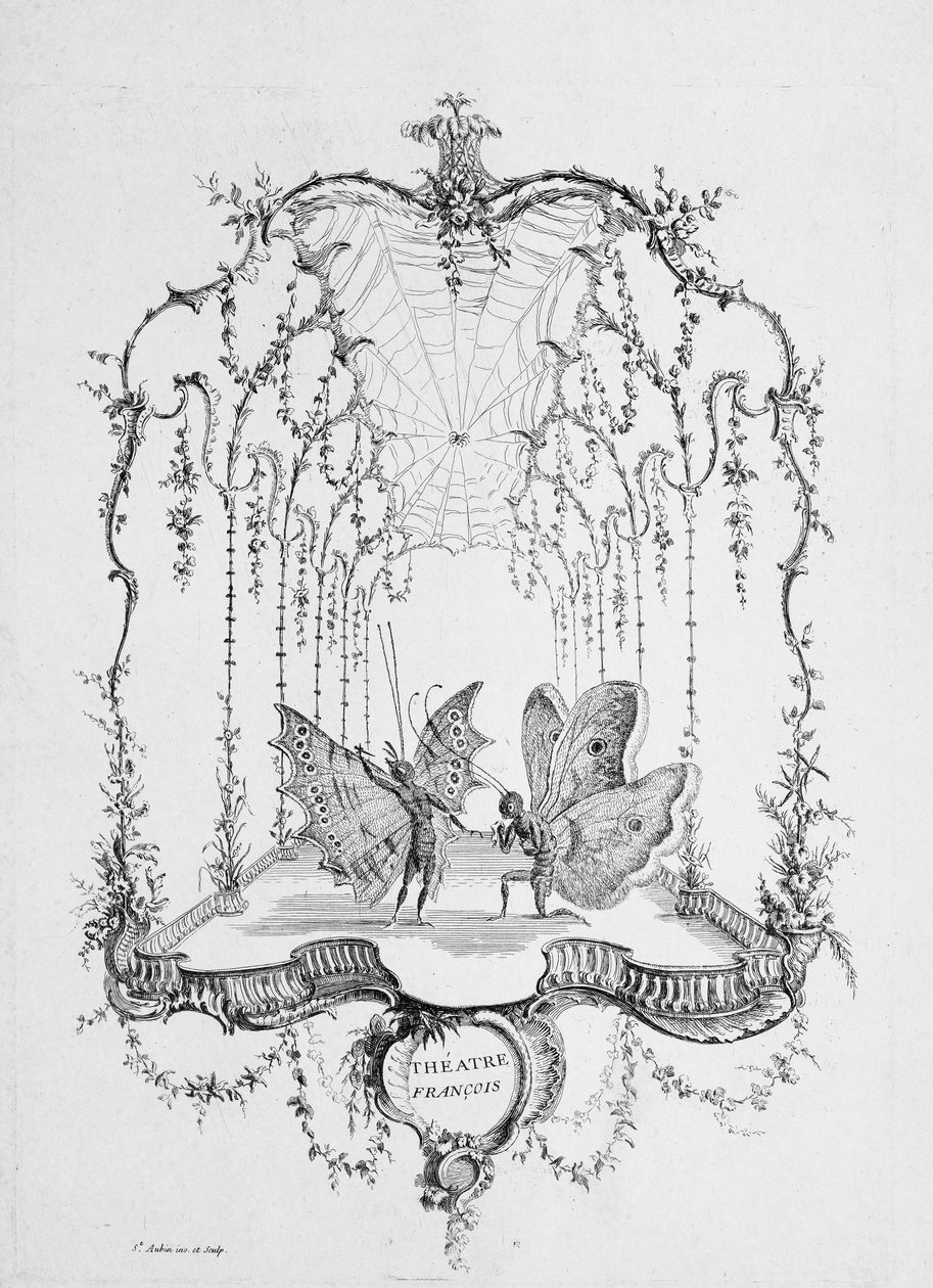 French Theatre Théatre Français, från Essay on Human Butterflies av Saint A..., ca. 1756-60. av Charles Germain de Saint Aubin