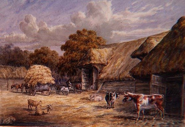 Gårdsgården på Mr. Harrisons Barton Farm, Buckland, nära Dover, från ett album med brittiska landskap av Charles Gier White