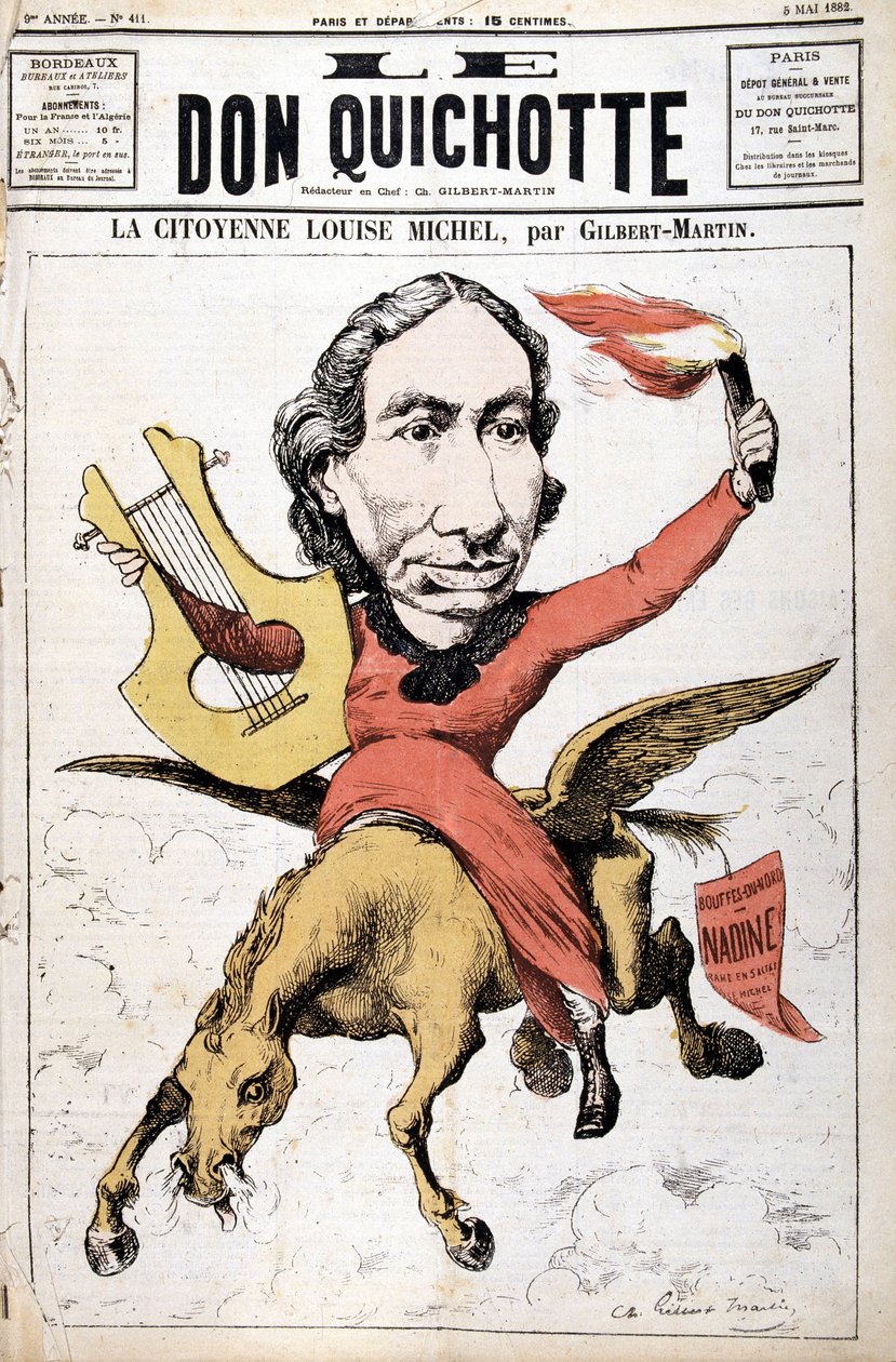 Tecknad film av La Citoyenne Louise Michel - i "" Le Don Quixote""" från 1882-05-05 av Charles Gilbert Martin
