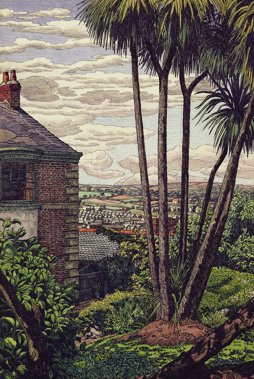A Newlyn Garden (penna, bläck och akvarell på papper) av Charles Ginner