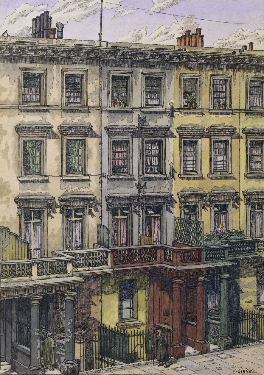 London Terrace (akvarell, penna och bläck på papper) av Charles Ginner