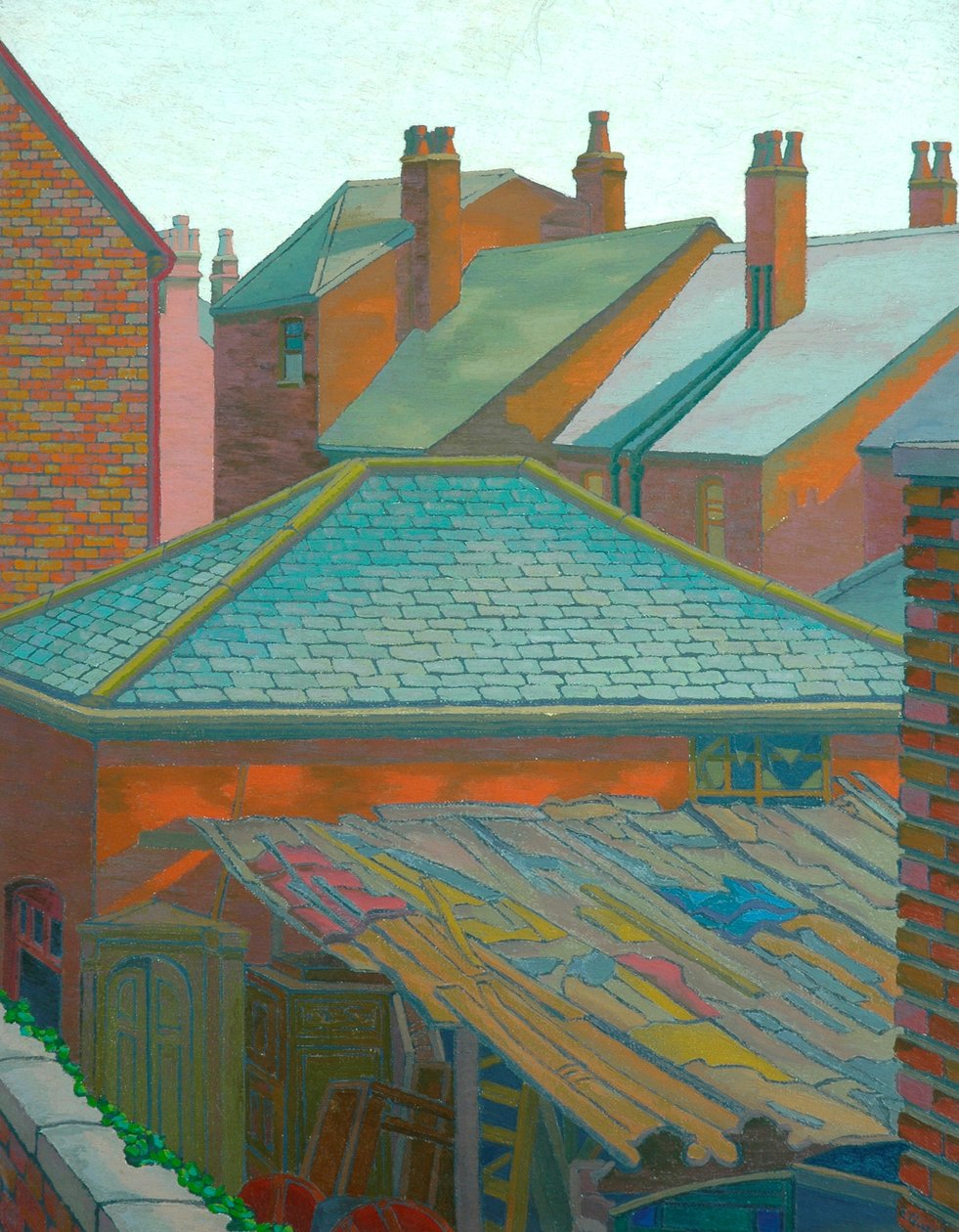 屋根と煙突（キャンバスに油彩）スウェーデン語 av Charles Ginner