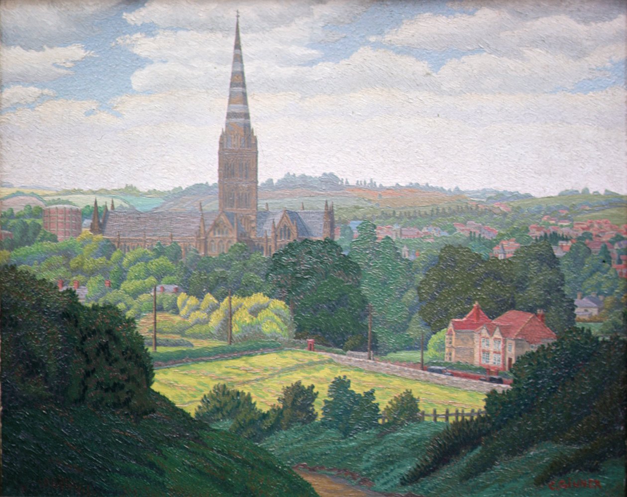Salisbury Cathedral (olja) av Charles Ginner
