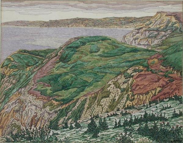 The Dorset Coast, ca 1927 (penna & bläck & akvarell på papper) av Charles Ginner