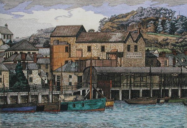 The Harbour, Boscastle, Cornwall, ca 1919 (penna & bläck och akvarell på papper) av Charles Ginner