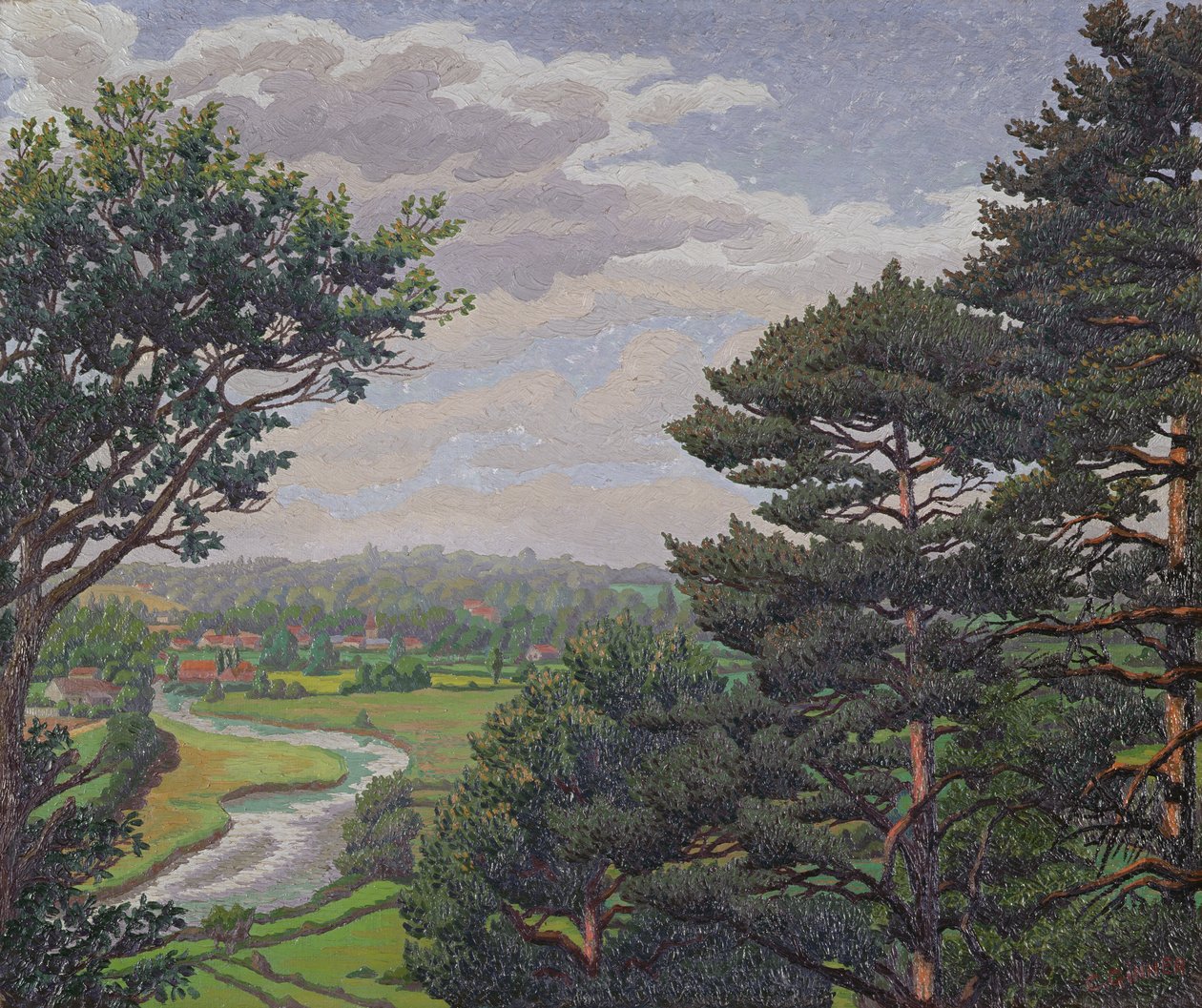 The River Avon, nära Salisbury (olja på duk) av Charles Ginner
