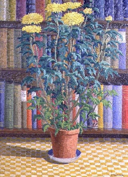 Gula krysantemum i en blomkruka av Charles Ginner