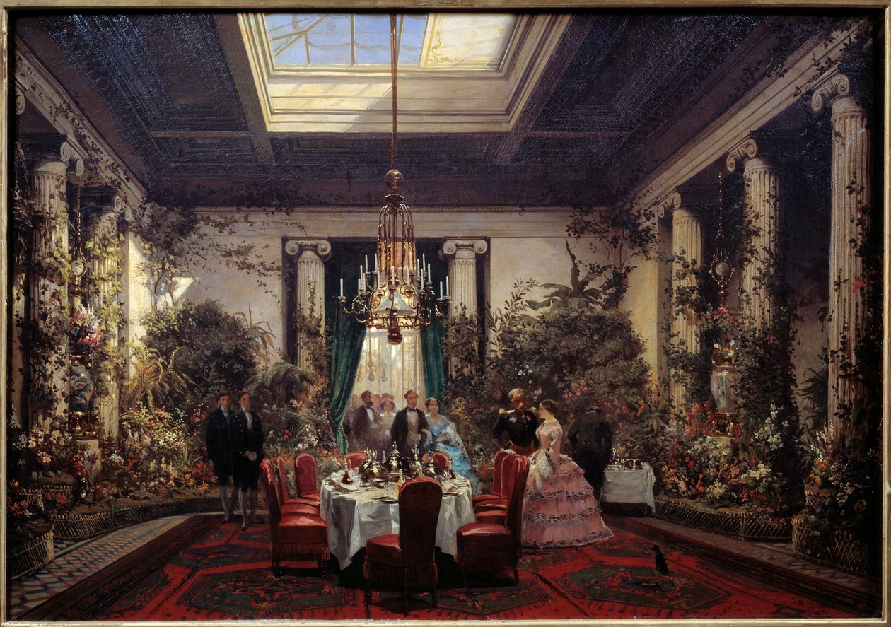 Frukost på prinsessan Mathilde Letizia Bonaparte (1820-1904), rue de Courcelles i Paris Målning av Sebastien Charles Giraud (1819-1892) 1854 Sön. 0,56x61 m. Compiegne, slottsmuseum av Charles Giraud