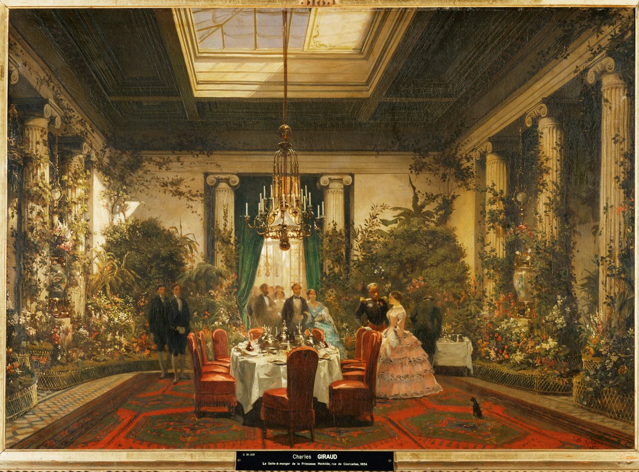 Matsalen hos prinsessan Mathilde, dotter till kung Jerome, bror till Napoleon I ... (olja på duk) av Charles Giraud