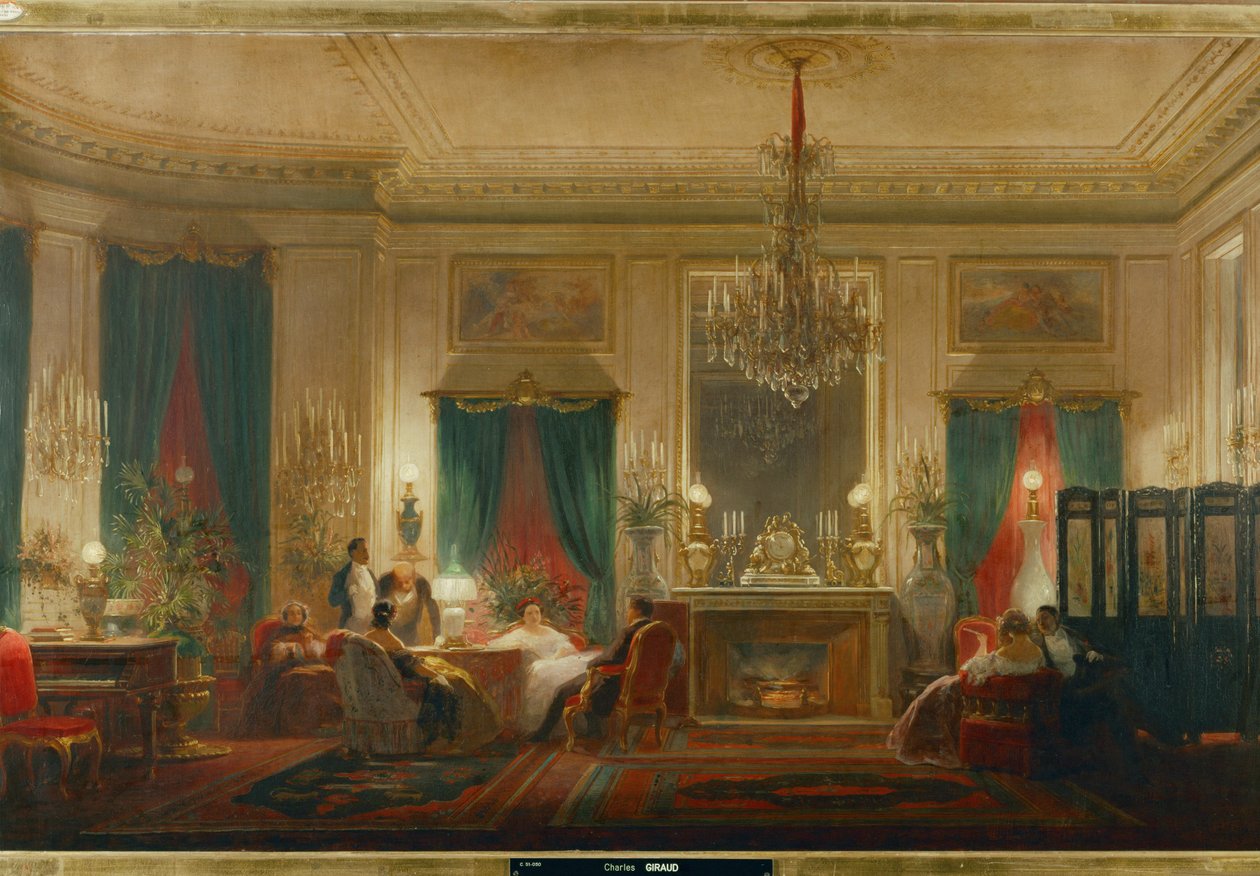 Prinsessan Mathildes, dotter till kung Jerome och drottning Katarina av Württemberg, salong på rue de Courcelle i Paris ... (olja på duk) av Charles Giraud
