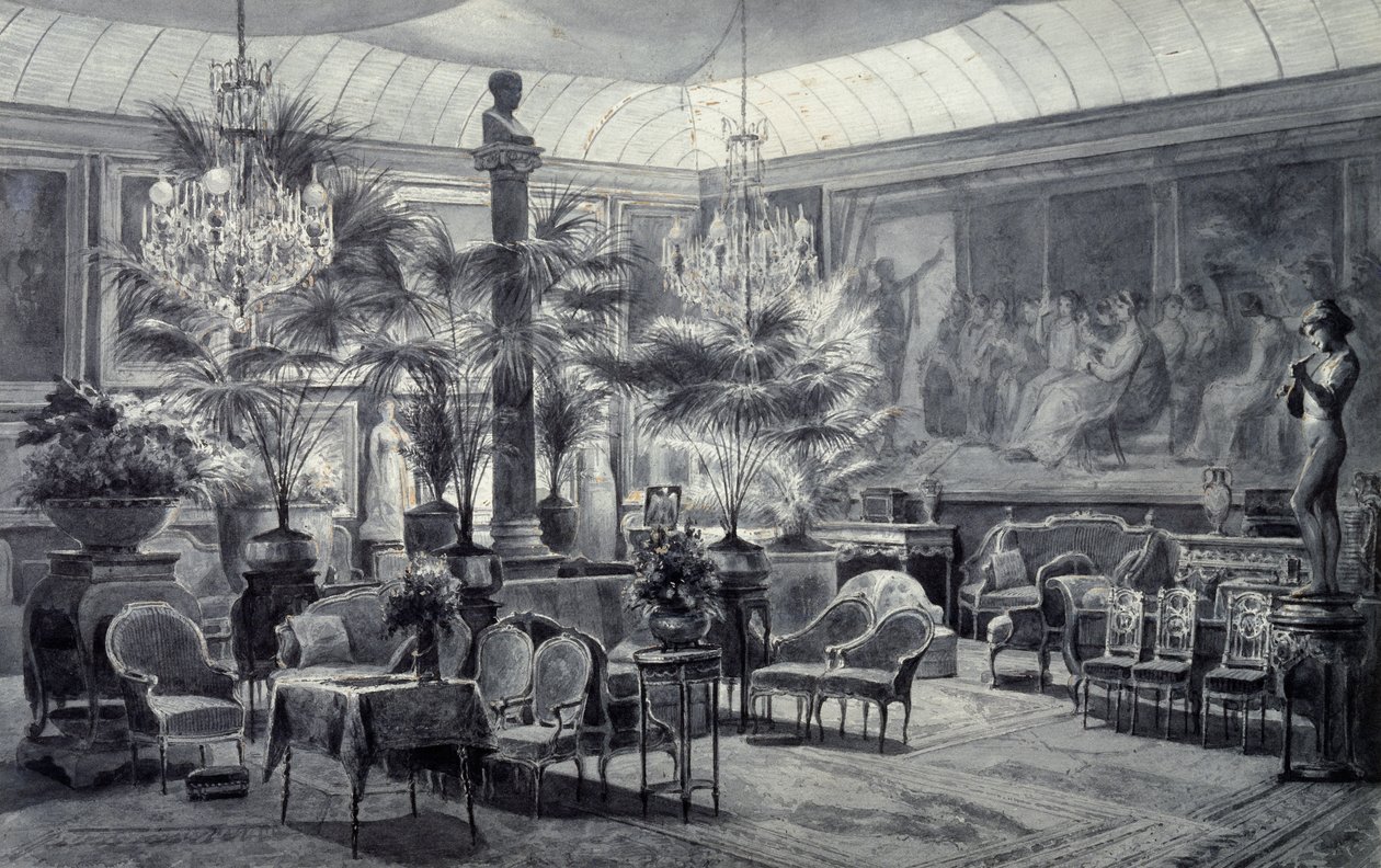 Prinsessan Mathildes vinterträdgård, teckning i grått tusch och gouache av Charles Giraud (1819-1892) av Charles Giraud