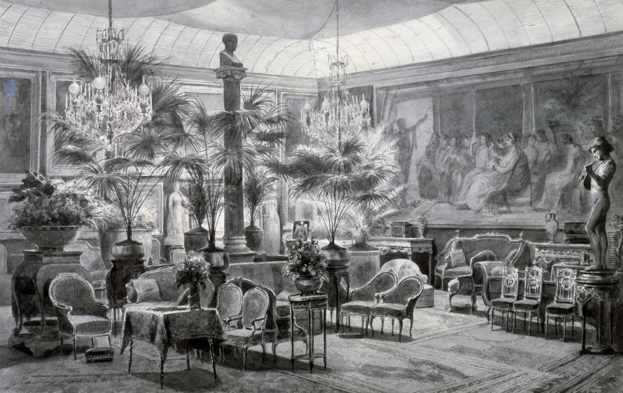 Prinsessan Mathildes vinterträdgård, gouache och tuschteckning av Charles Giraud (1819-1892) av Charles Giraud