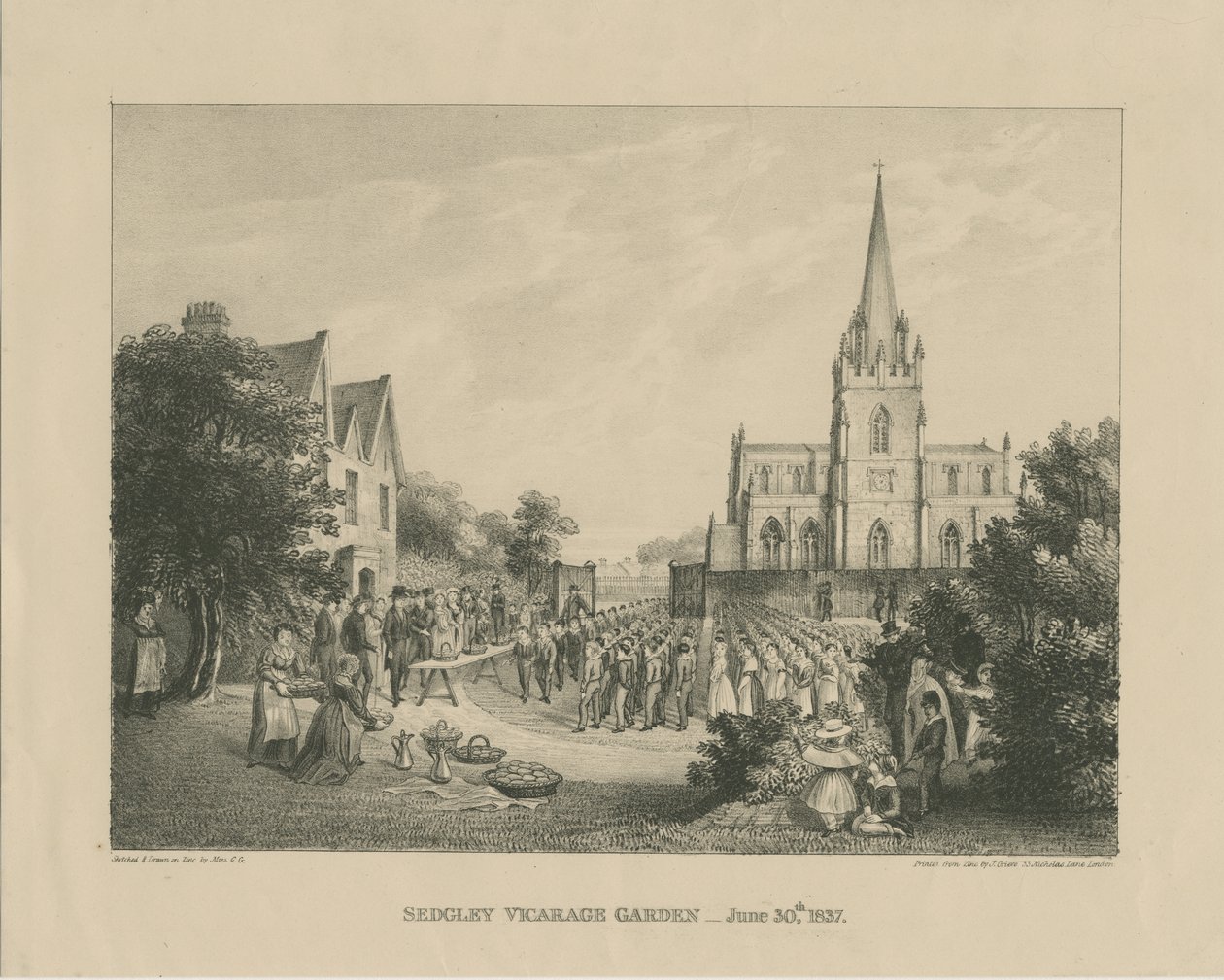 Sedgley - Vicarage Garden: tryckt av zink, 30 juni 1837 av Charles Girdlestone