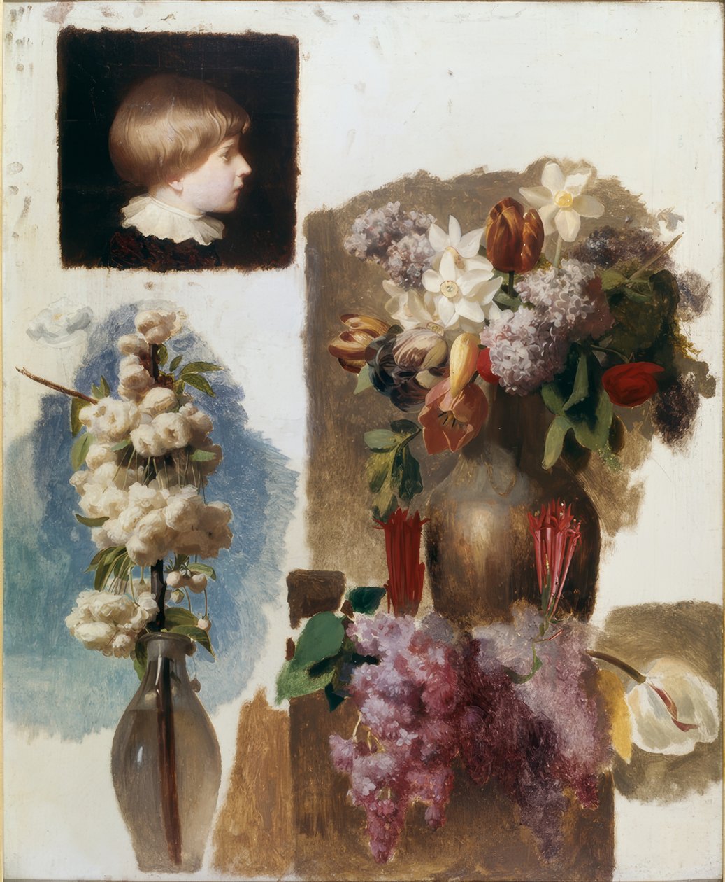 Blommor och huvud (studie) av Charles Gleyre
