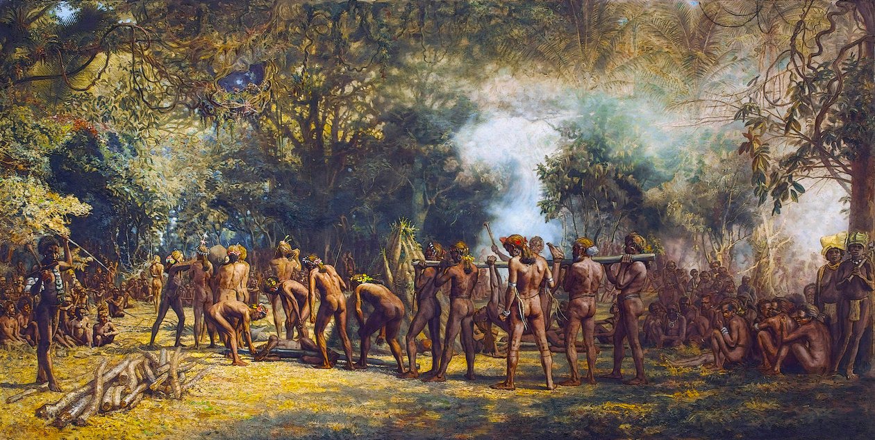 Kannibalfest på ön Tanna, Vanuatu ca 1887 (olja på duk) av Charles Gordon Frazer
