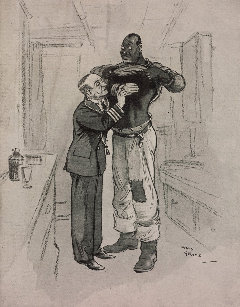 Den svarta pesten, en hypokondriker, tecknad av Chas Grave (1886-1944) från The Tatler, nr 1415, 8 augusti av Charles Grave