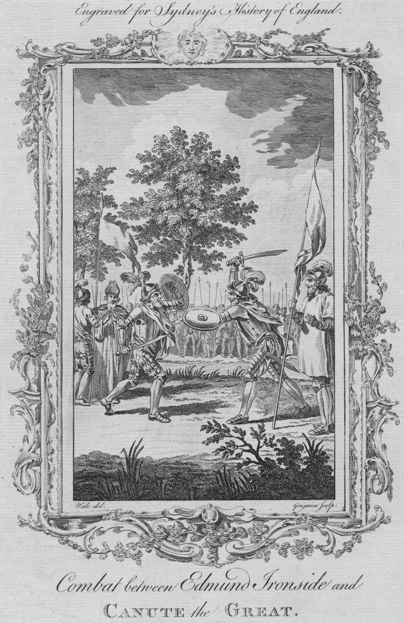 Strid mellan Edmund Ironside och Knud den store, 1773. av Charles Grignion